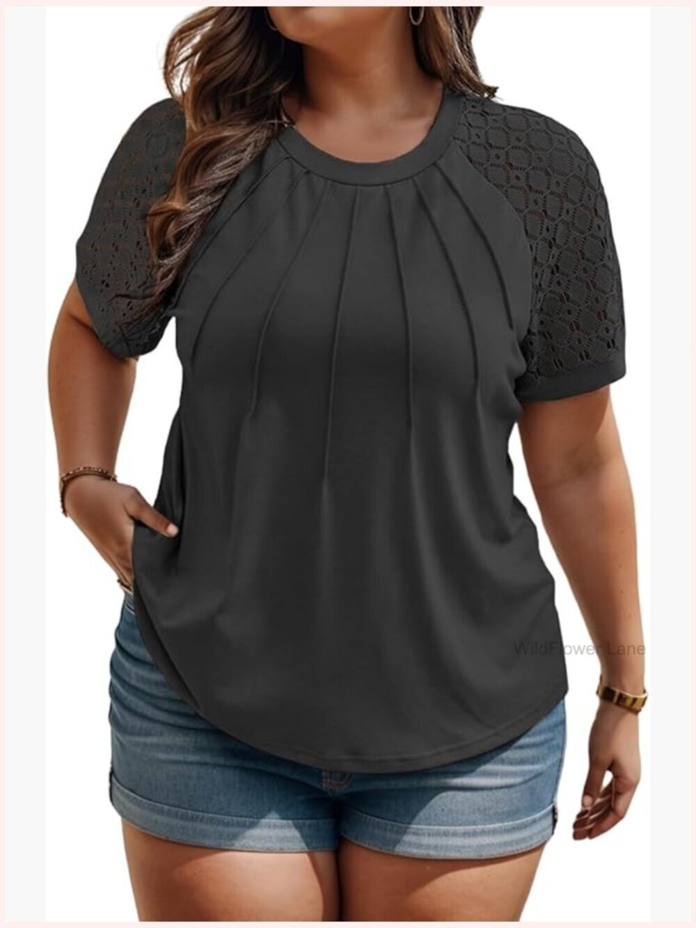 Plus Size Tunics for Women Lace Short Sleeve Crewneck Tops Summer 5XL